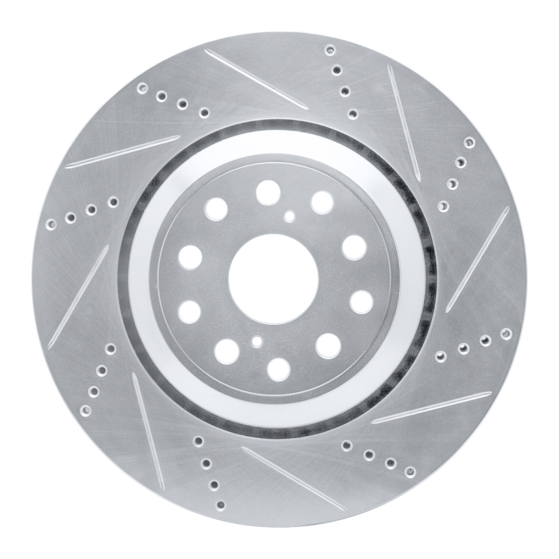 Lexus LS600h Brake Rotor (1) - Left Front - R1 Concepts - Drilled & Slotted - Silver - `07-`23